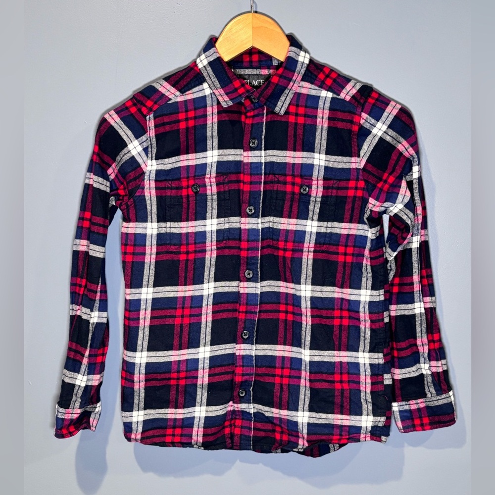 Set Of 2 Boys Different Brands Long Sleeve Flannel Shirt Size L 10-12 Multicolor
